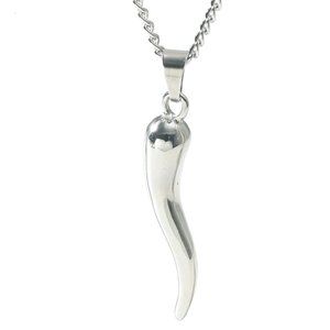 Italian Horn Lucky Charm Mens Necklace Stainless Steel